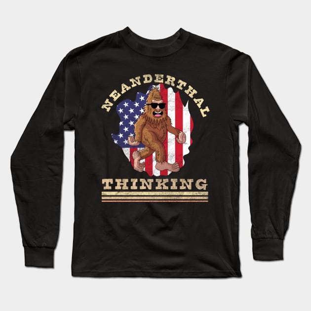 Neanderthal Thinking American Flag Long Sleeve T-Shirt by OrangeMonkeyArt